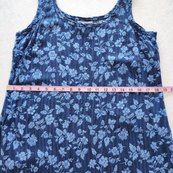 Vintage 90s Faded Glory Blue Floral Rayon Midi Tank Dress Size L - Picture 14 of 16
